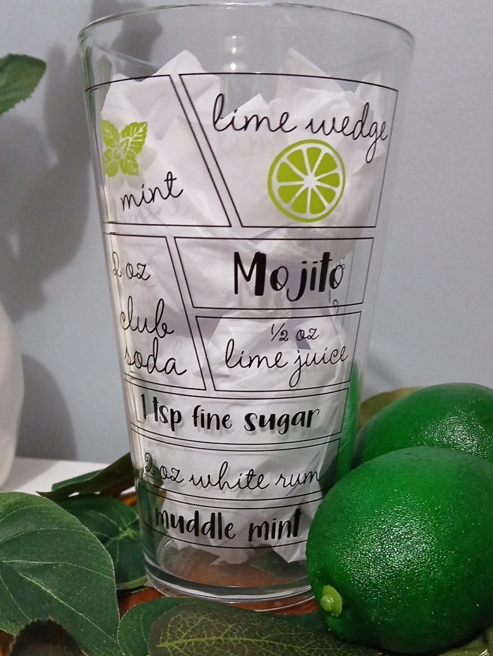 Mojito Recipe Cocktail Mixing Cup - Green Accent NWT